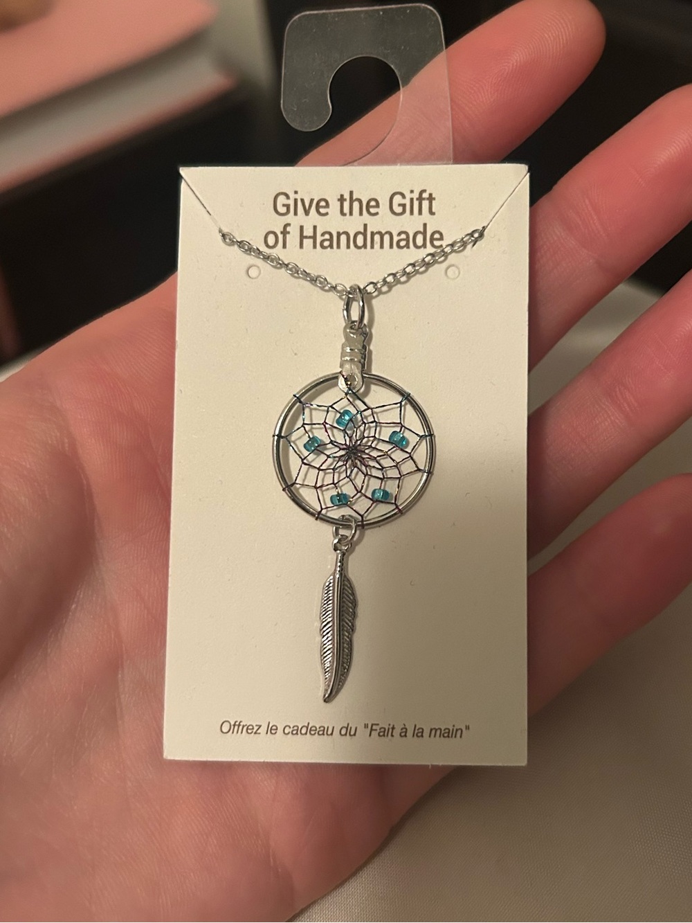Handmade Silver Dreamcatcher Pendant Necklace with Blue Accents
